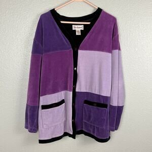 Bechamel Long Sleeve Button Up Purple Lavender Color Block Size Medium Cardigan